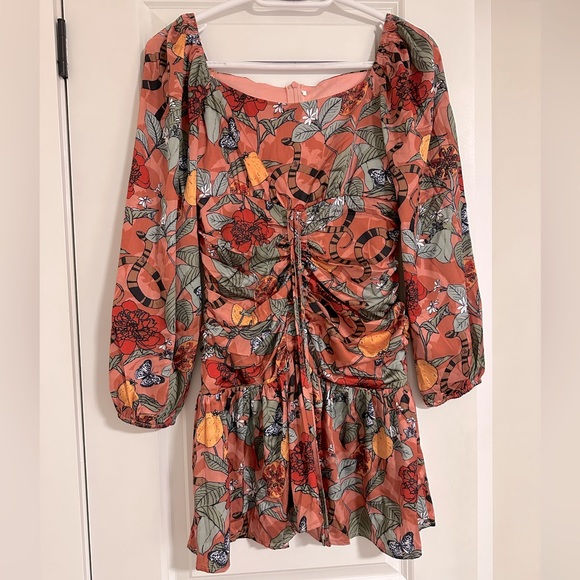 Patterned Silk Ruched Front Dress - Picture 1 of 4